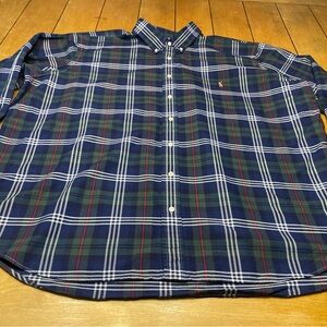 Polo Ralph Lauren Navy and Green Plaid Button Down Shirt Size 3XB Flesh Pony